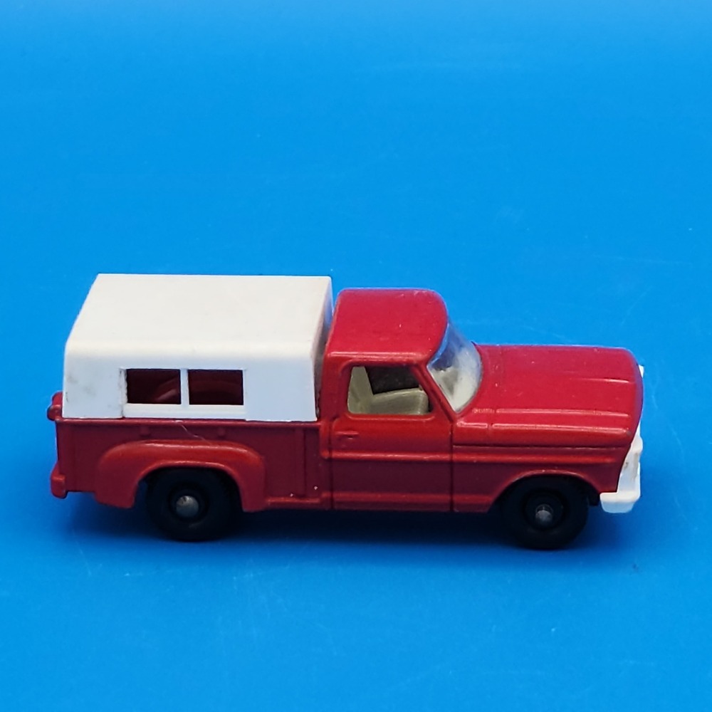 Vintage Matchbox Red Ford Pick Up Truck with White Bed Canopy and Grill No. 6